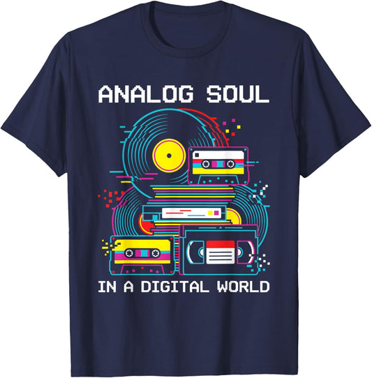 Analog Soul in A Digital World Vinyl Cassette VHS 80s 90s T-Shirt - T-Shirt | Navy