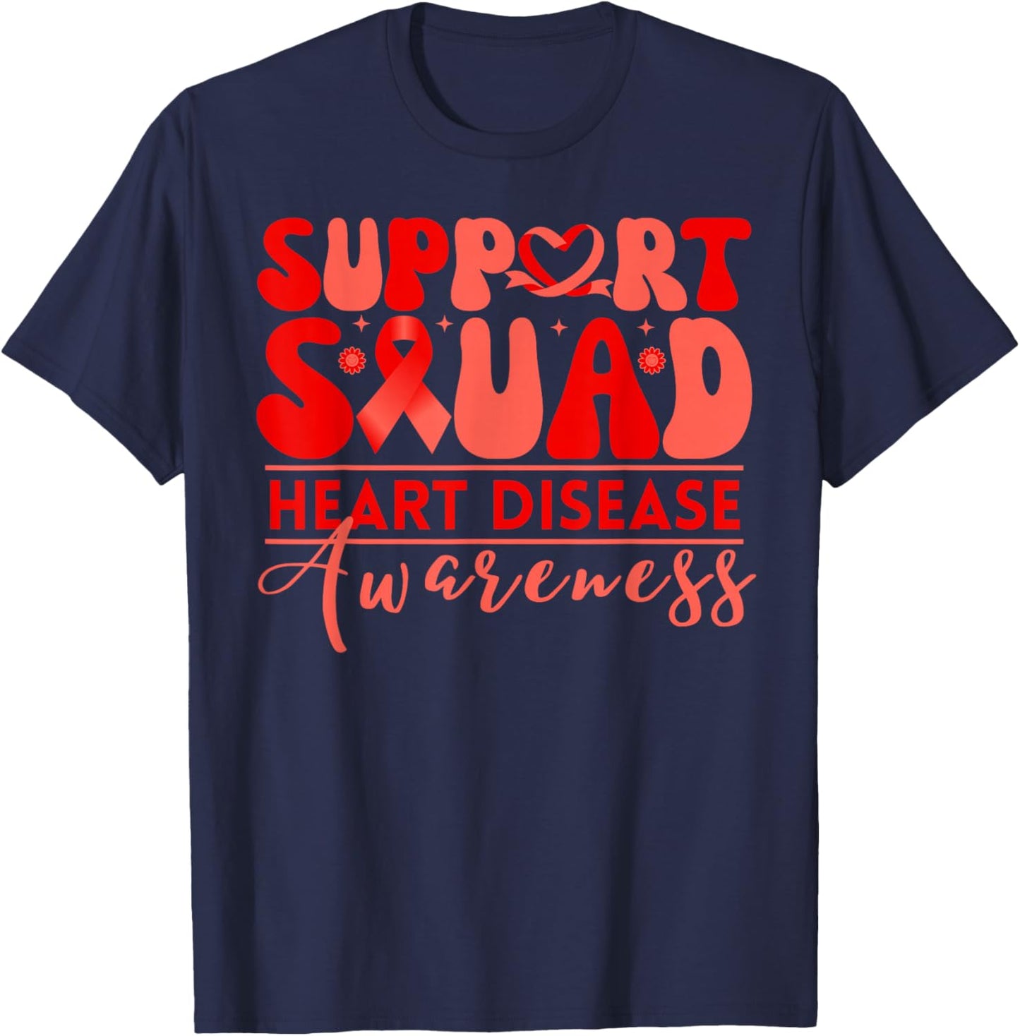 Heart Health Support Squad Heart Disease Awareness Ribbon T-Shirt - T-Shirt | Navy