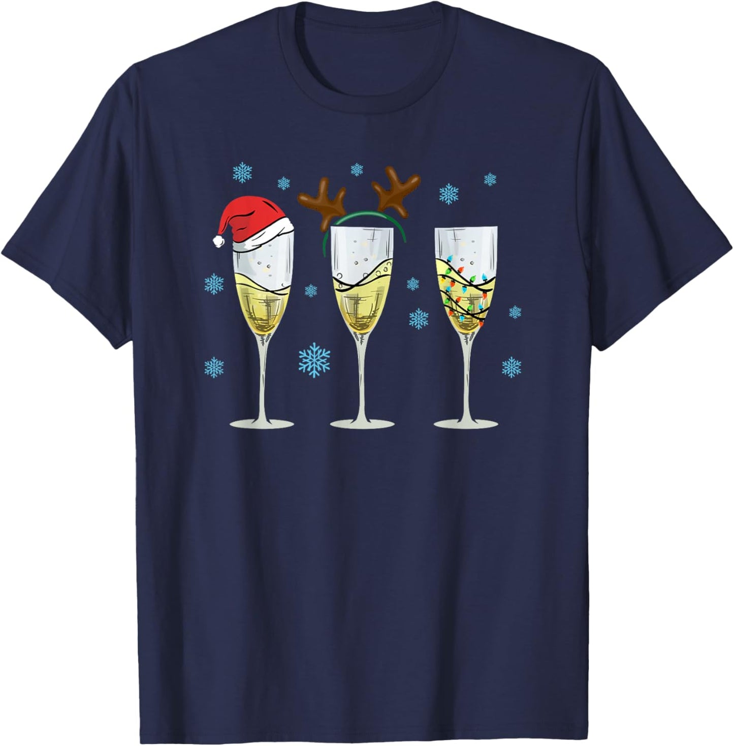 Funny Christmas Men Women Champagne Ugly Christmas T-Shirt - T-Shirt | Navy