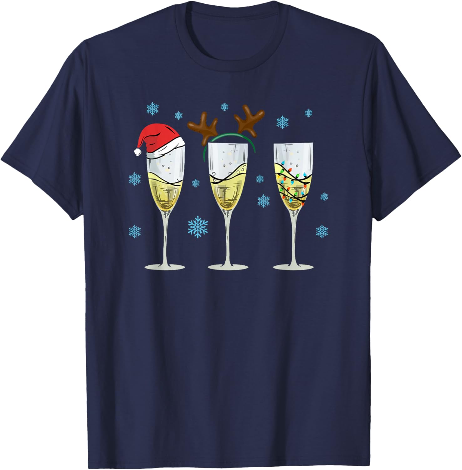 Funny Christmas Men Women Champagne Ugly Christmas T-Shirt - T-Shirt | Navy
