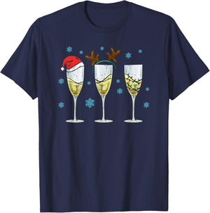 Funny Christmas Men Women Champagne Ugly Christmas T-Shirt - T-Shirt | Navy