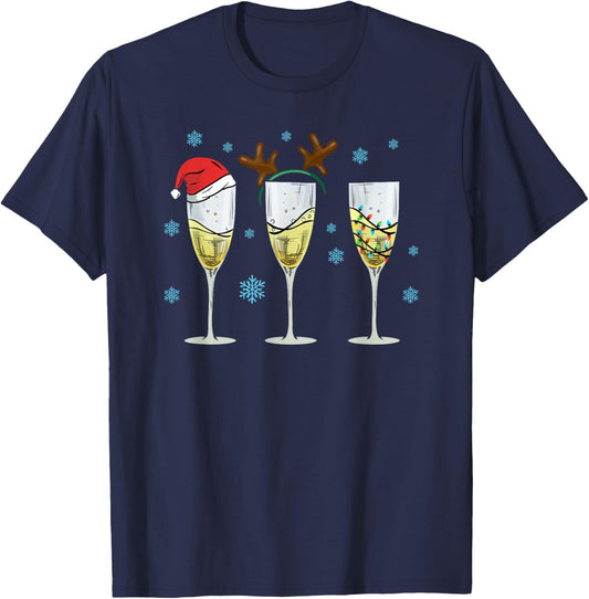 Funny Christmas Men Women Champagne Ugly Christmas T-Shirt - T-Shirt | Navy