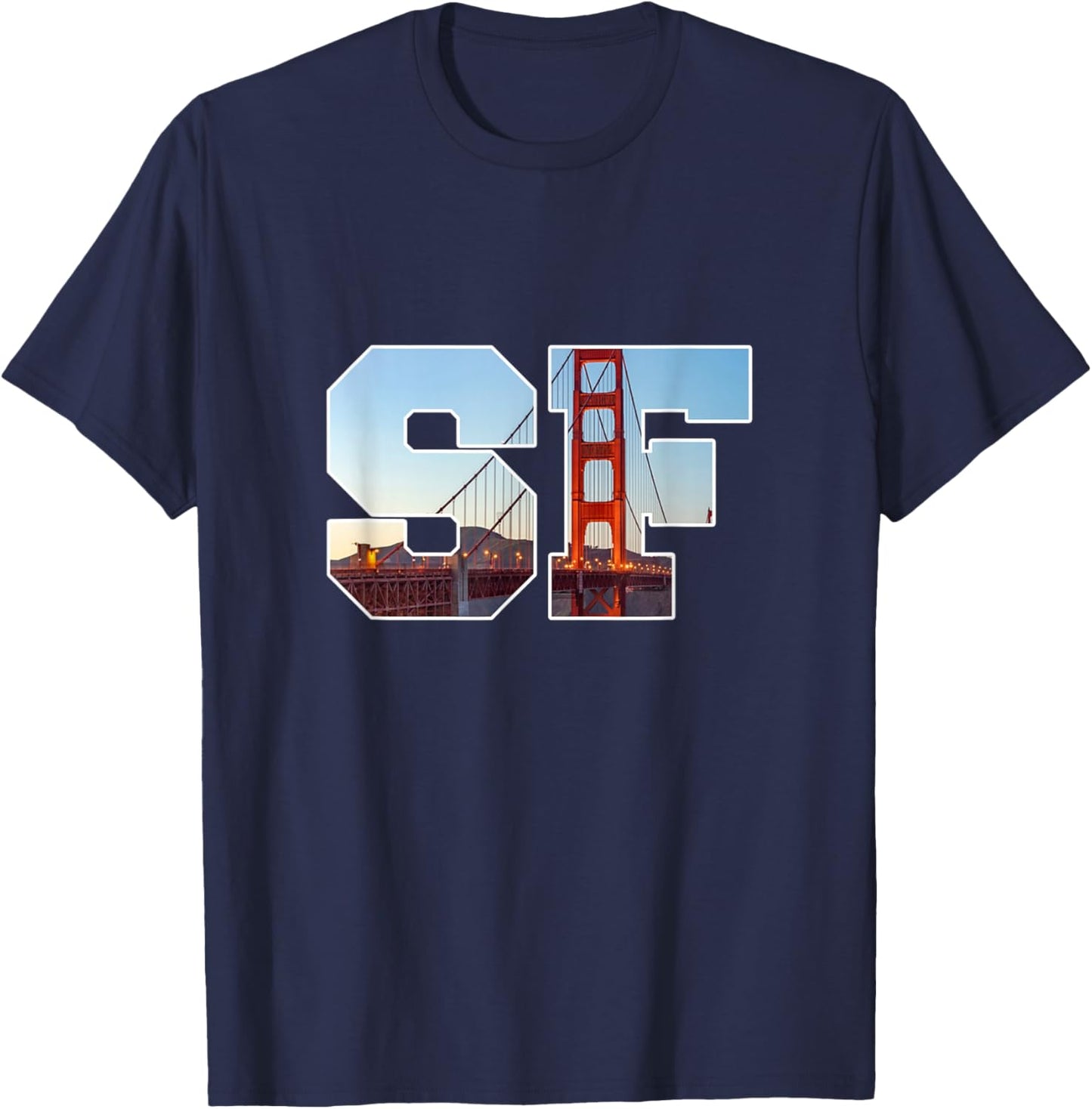 Iconic Golden Gate Bridge in Bold SF Letters San Francisco T-Shirt - T-Shirt | Navy