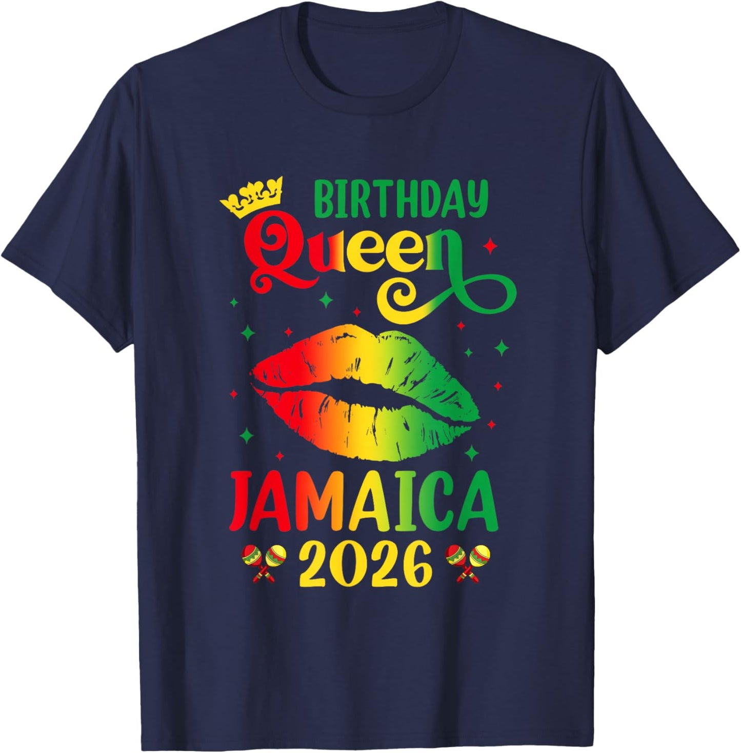 Birthday Queen Jamaica 2026 Girls Trip Party Jamaican Lips T-Shirt - T-Shirt | Navy