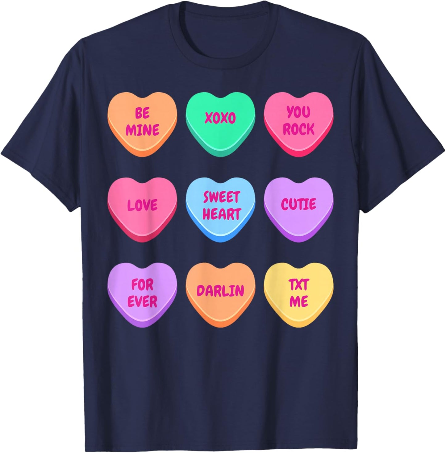 Valentines Day Hearts Candy Be Mine Valentine Women Men Kids T-Shirt - T-Shirt | Navy