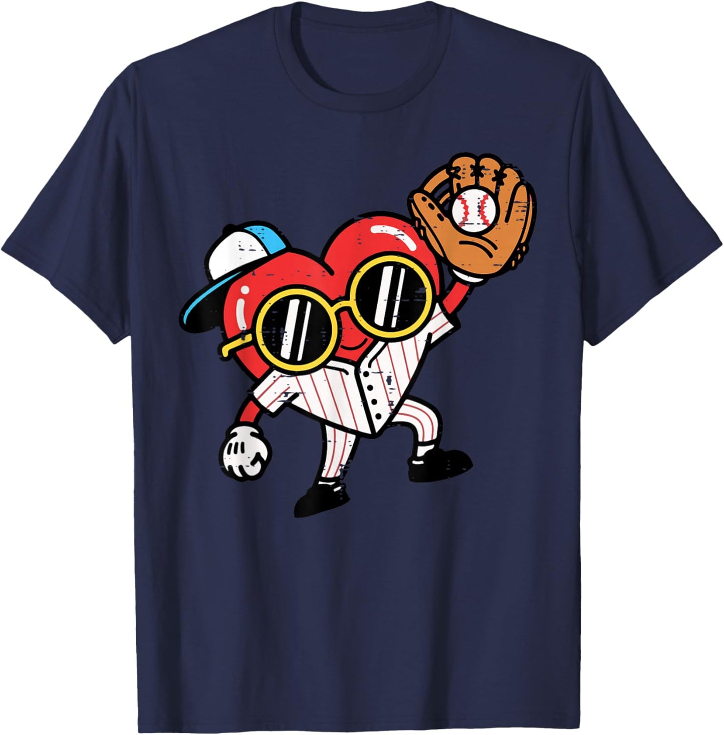 Valentines Day Baseball Heart Gloves Cute Boys Kid Youth Men T-Shirt - T-Shirt | Navy