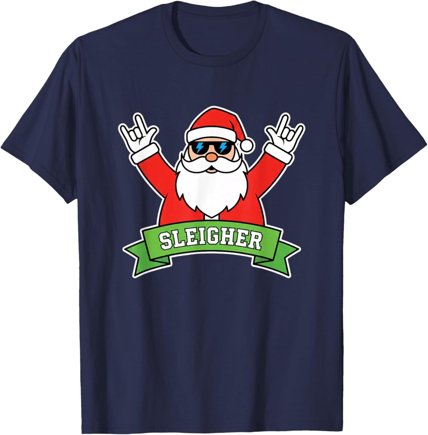 Christmas Sleigher Santa Rock Heavy Metal Sleigh All Day T-Shirt - T-Shirt | Navy