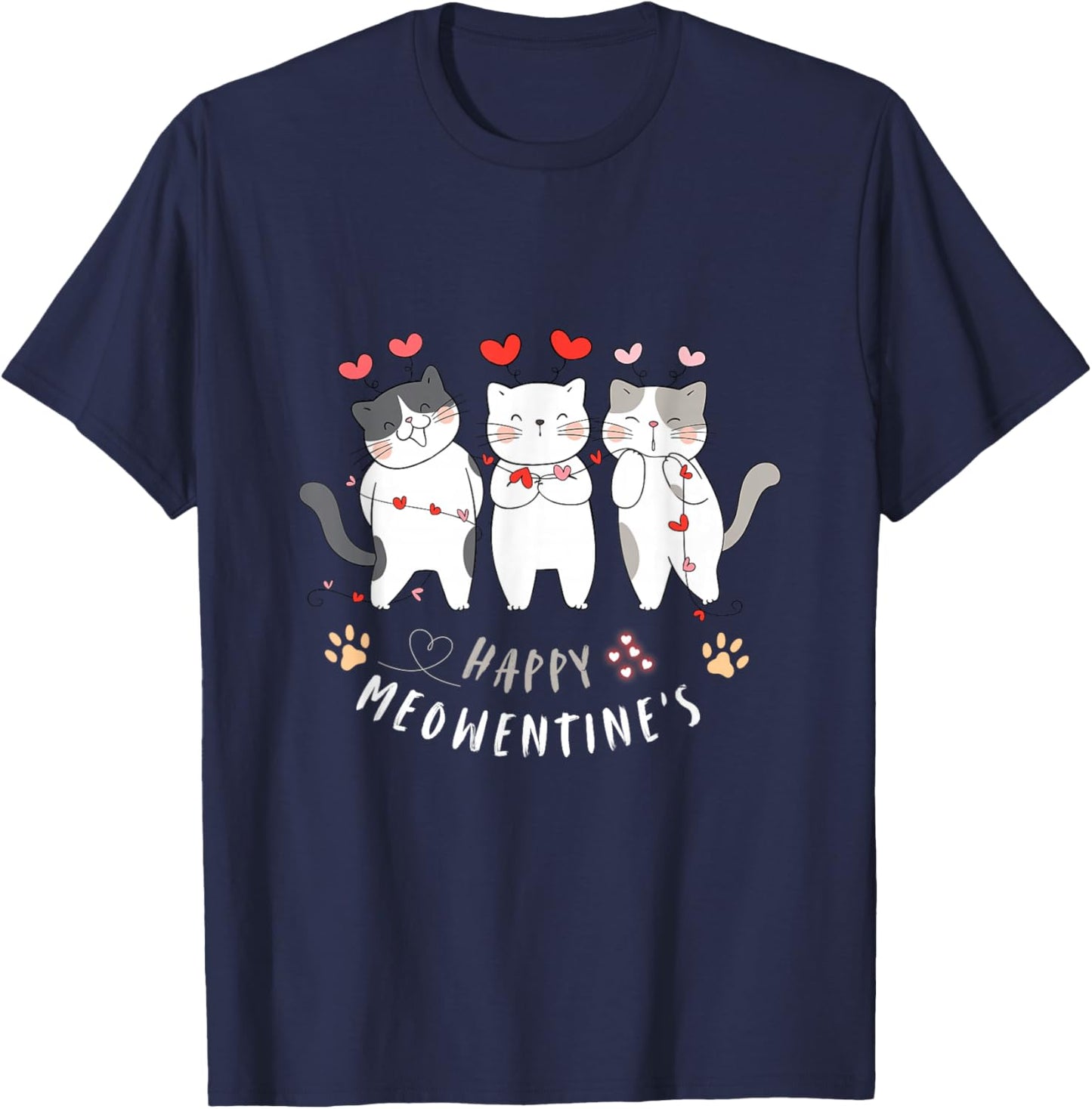 Happy Meowentines Cute Valentine Cat Shirts Men T-Shirt - T-Shirt | Navy