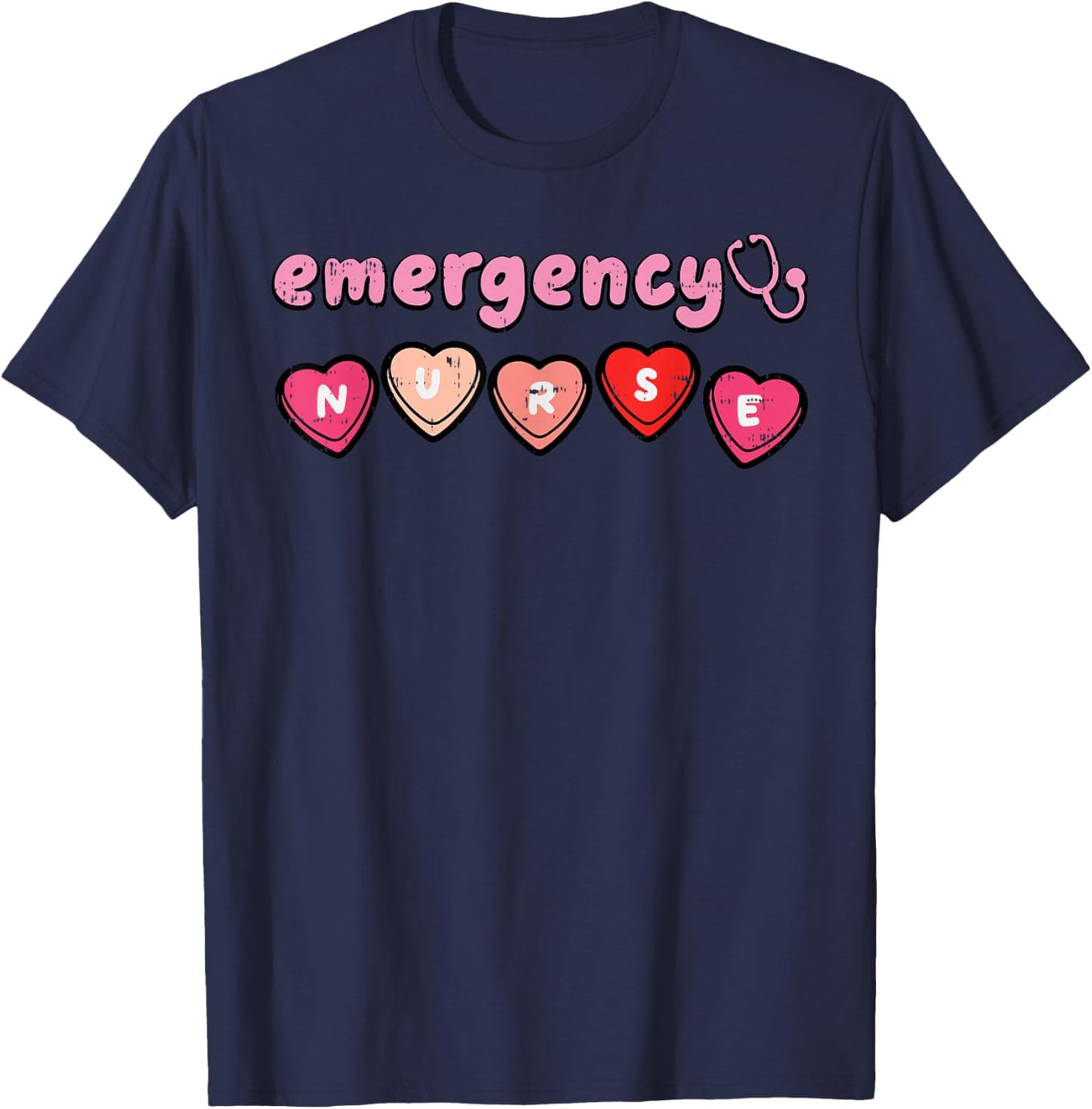 Valentines Day Emergency Nurse ED ER Scrub Top Women Men T-Shirt - T-Shirt | Navy