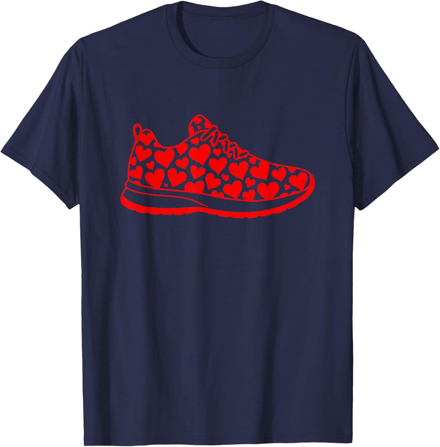 Valentines Day Heart Running Shoes Runner Couple Design T-Shirt - T-Shirt | Navy