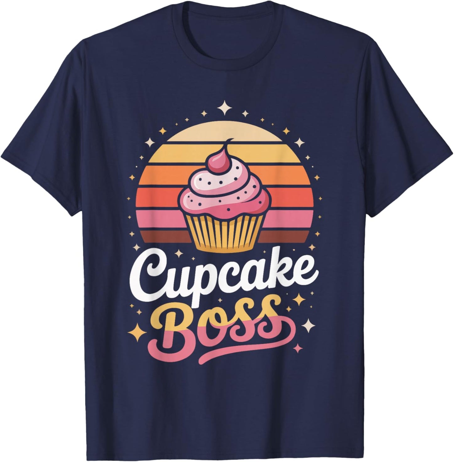 Cupcake Boss Retro Style Baking Lovers T-Shirt - T-Shirt | Navy