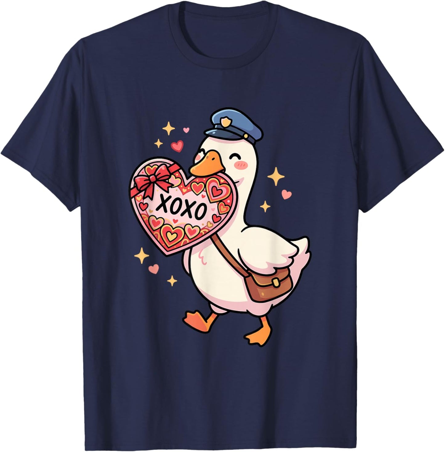 Cute Goose Mailman Valentine's Day XOXO Heart Love T-Shirt - T-Shirt | Navy