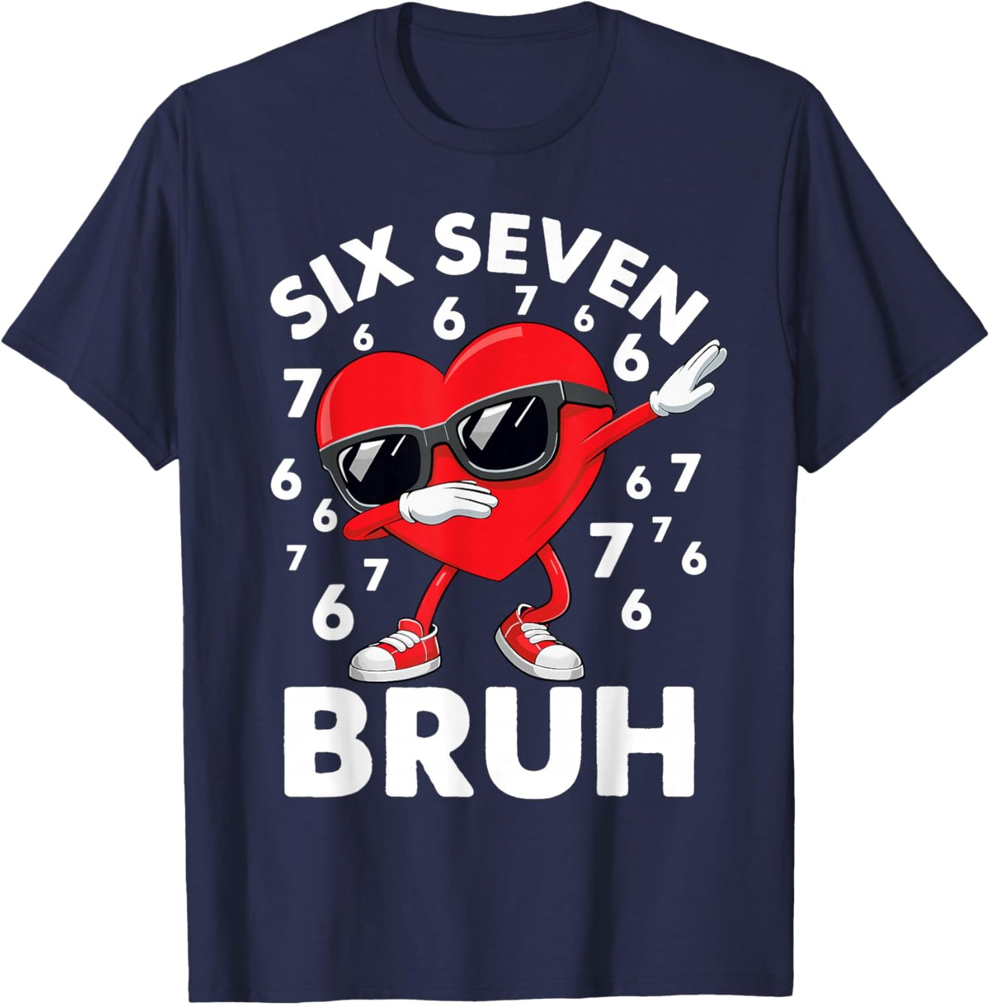 67 Meme Dabbing Heart Valentine’s Day Six Seven Bruh Kids T-Shirt - T-Shirt | Navy