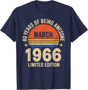Awesome Since March 1966 60 Year Old 60 Birthday Men Dad T-Shirt - T-Shirt | Navy