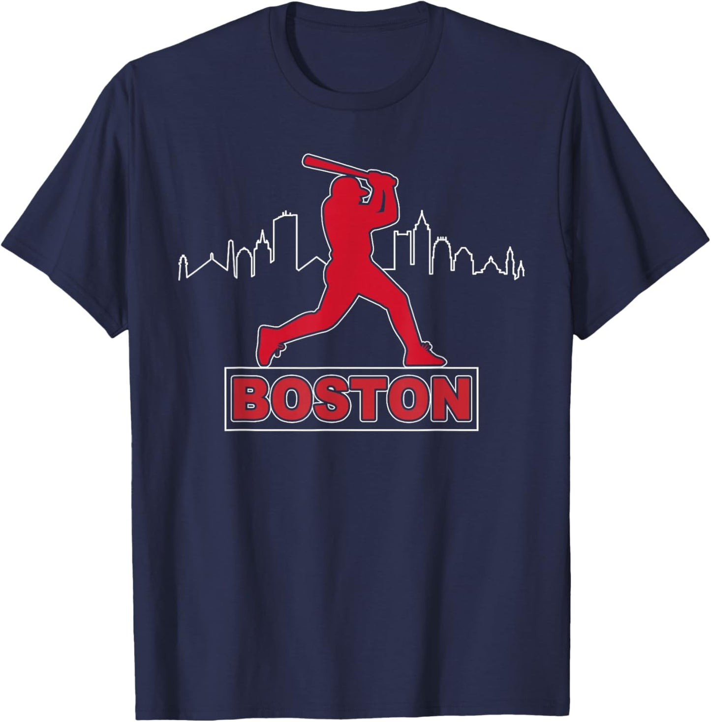 Boston Lovers Skyline Retro Baseball Heartbeat Men Women T-Shirt - T-Shirt | Navy
