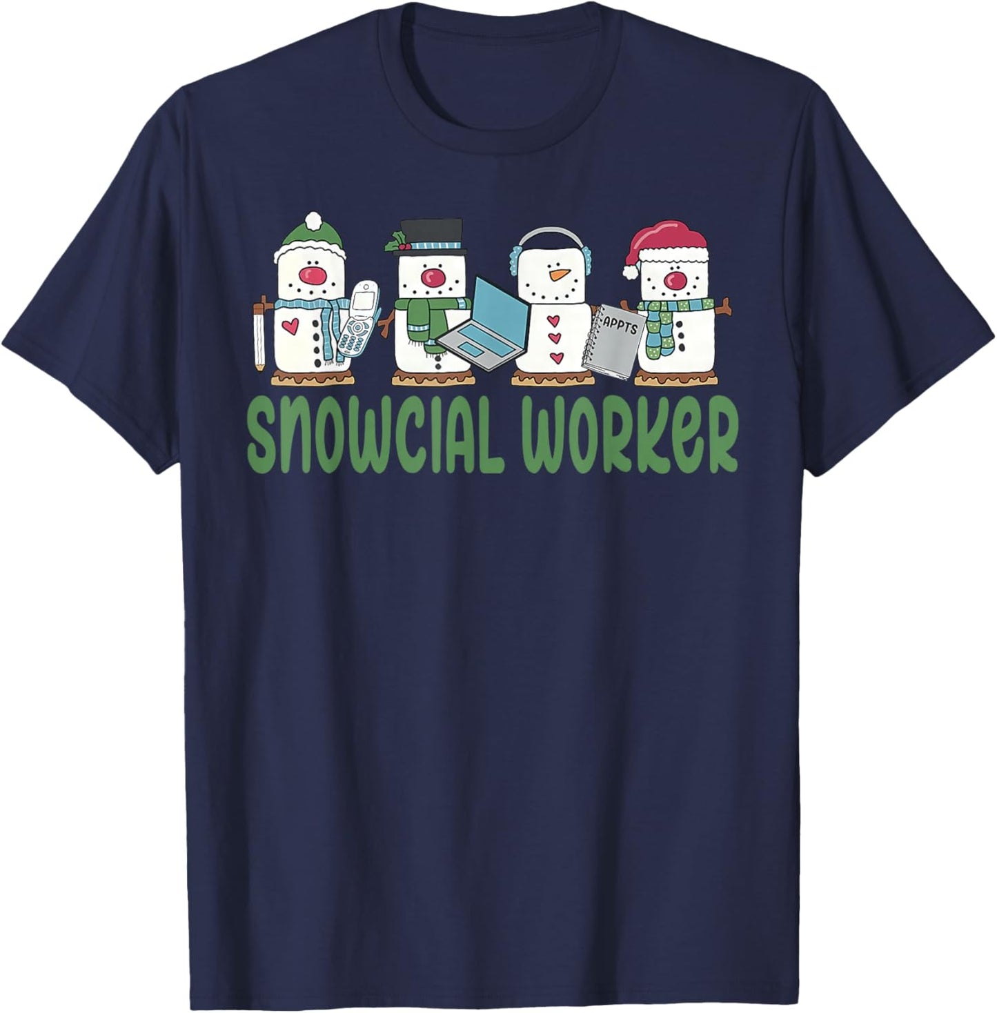 Social Worker Snowman Christmas Social Work School Xmas T-Shirt - T-Shirt | Navy
