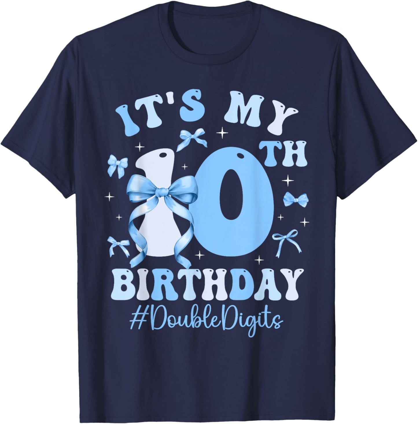 10 Year Old It's My 10th Birthday Girl Blue Coquette Bow T-Shirt - T-Shirt | Navy