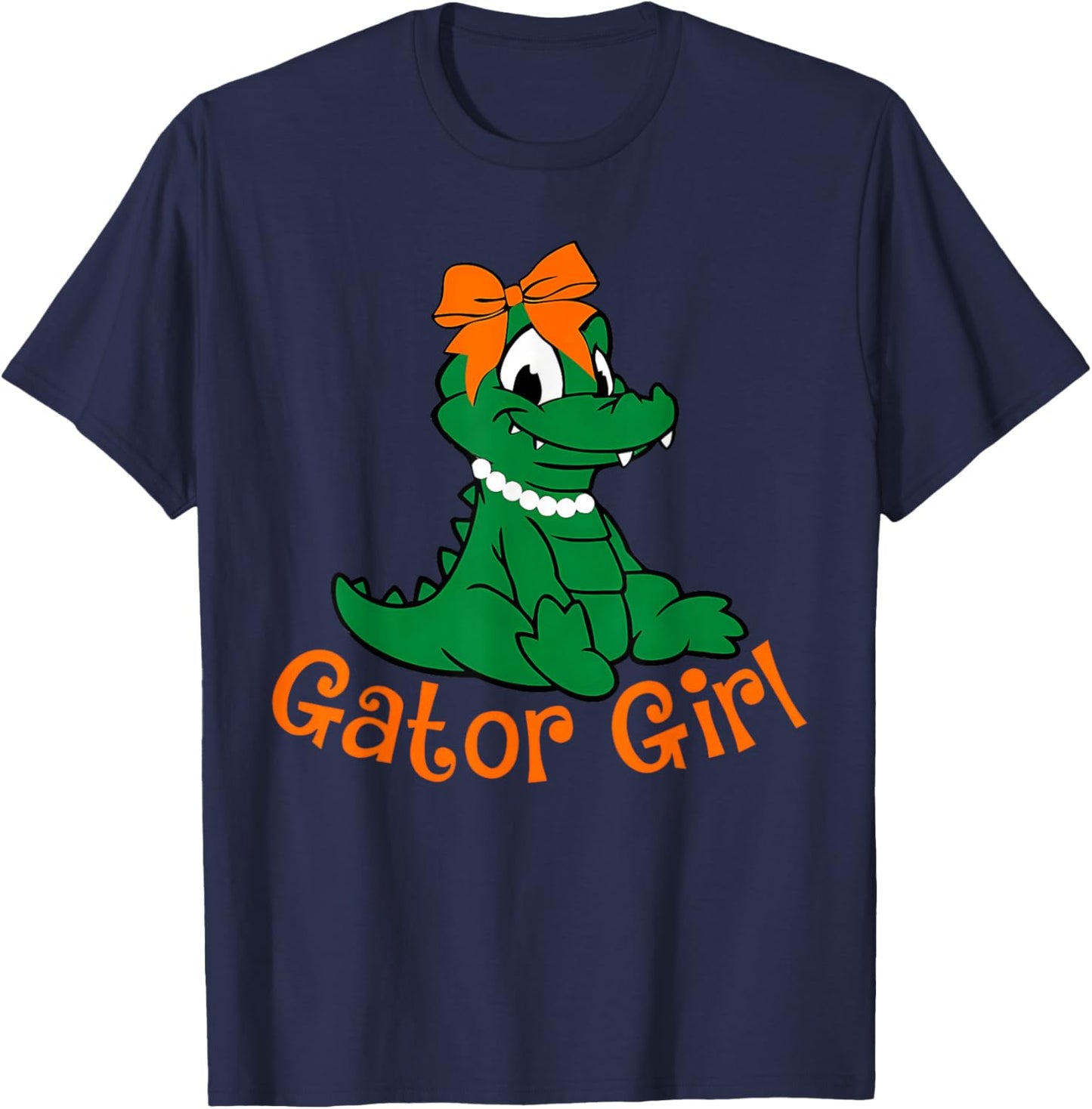 Gator Girl Cute Orange Bow Gator Women Girls Kids T-Shirt - T-Shirt | Navy