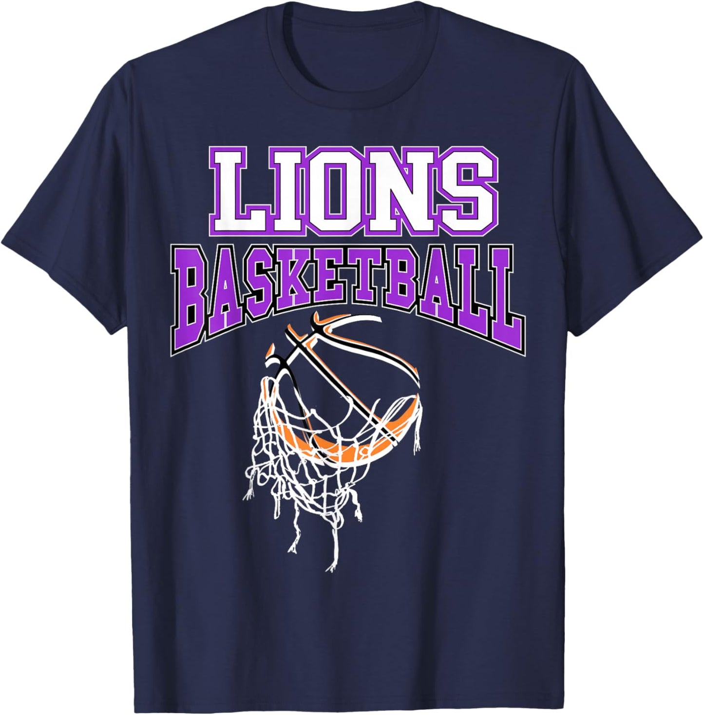 Lions Basketball Mom Purple Lion Pride School Spirit Game T-Shirt - T-Shirt | Navy