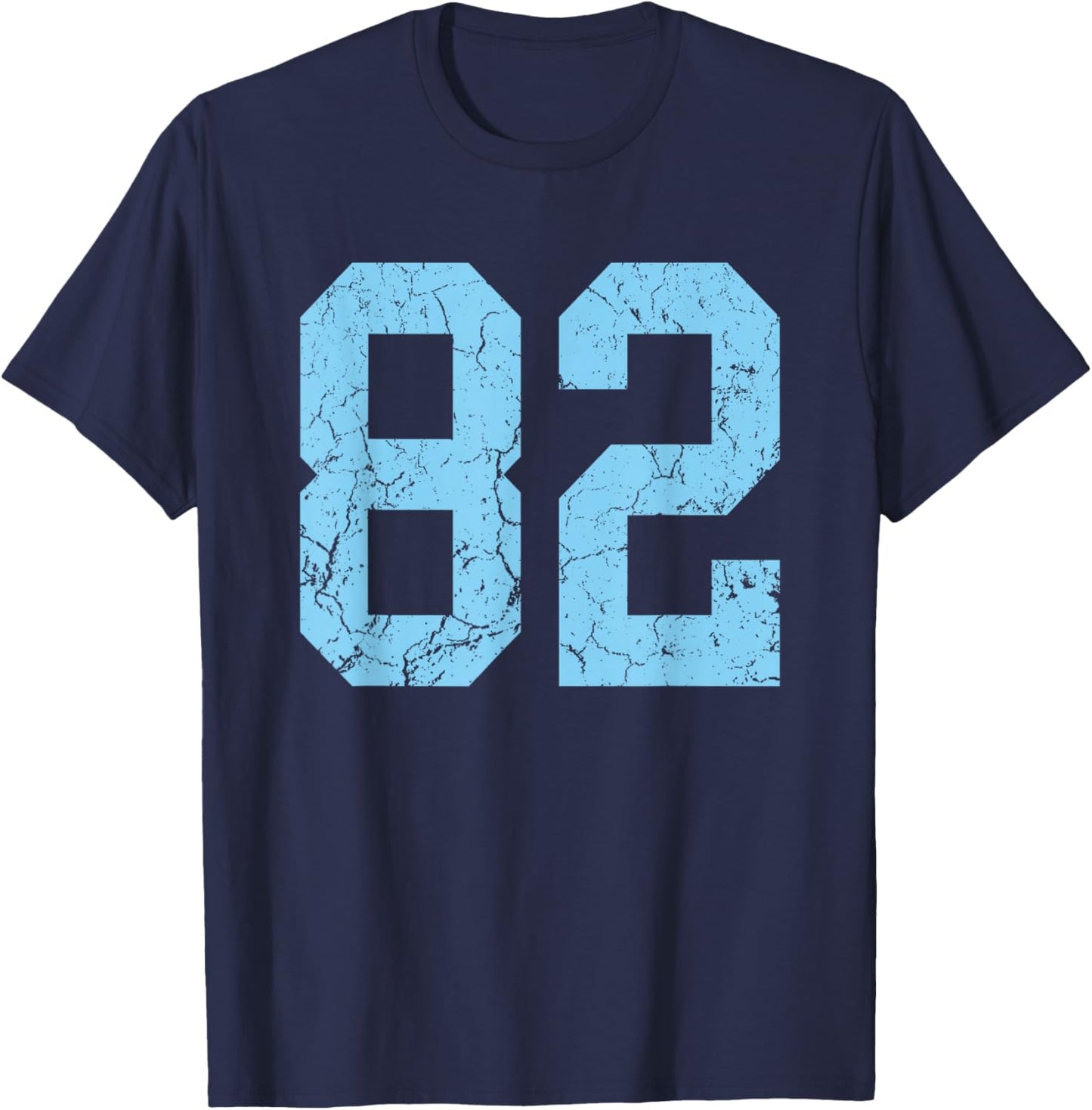 Distressed Baby Blue Number 82 Jersey Player Uniform #82 T-Shirt - T-Shirt | Navy
