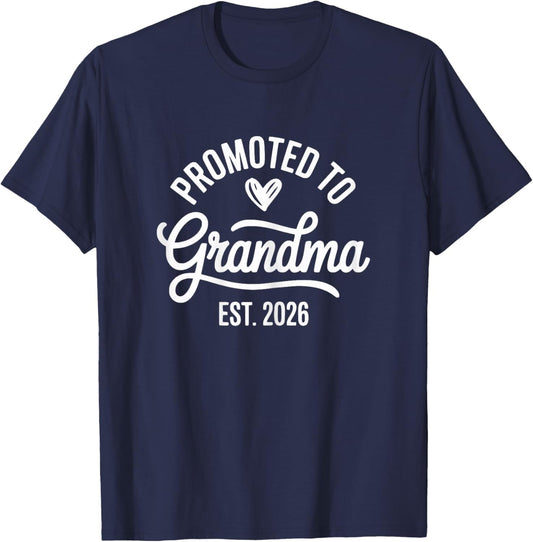 Promoted to Grandma Est 2026 Heart Baby Announcement Reveal T-Shirt - T-Shirt | Navy