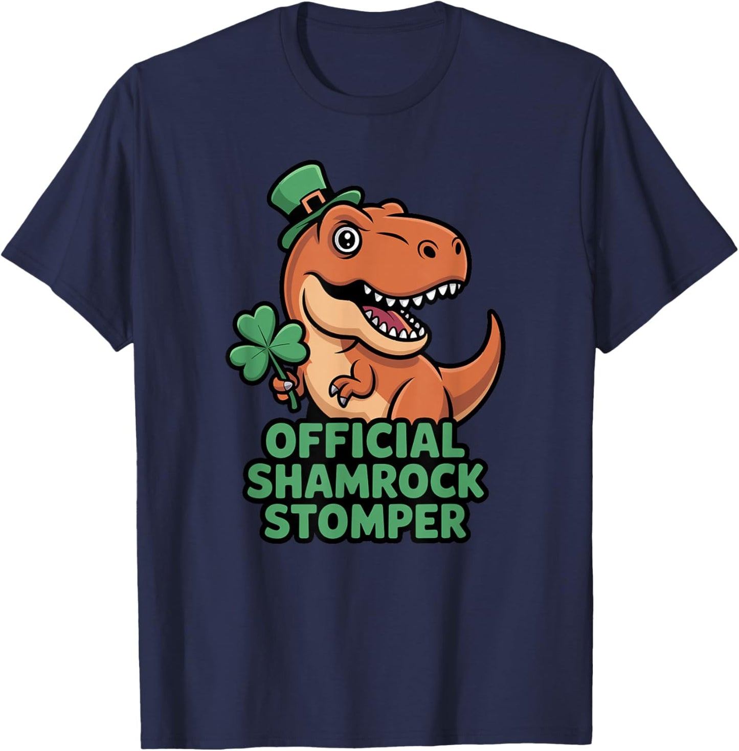 Official Shamrock Stomper St Patricks Day T-Rex Dinosaur Boy T-Shirt - T-Shirt | Navy