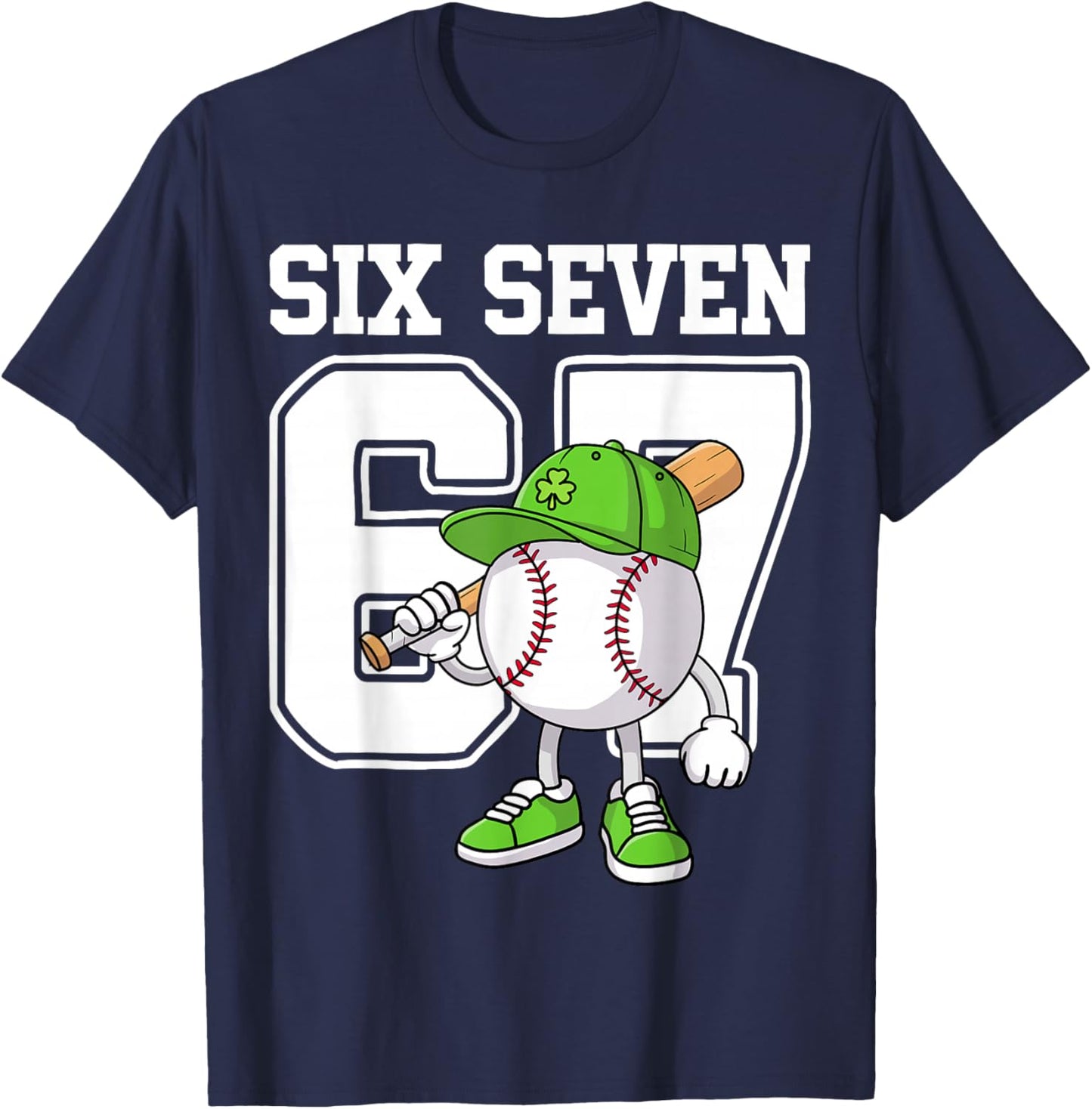 Boys St Patricks Day 67 Six Seven Baseball Ice Cream Drip T-Shirt - T-Shirt | Navy