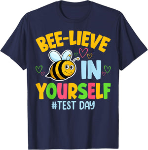 Bee-Lieve in Yourself Motivational Bee Pun Test Day Teacher T-Shirt - T-Shirt | Navy
