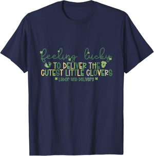 Lucky to Deliver The Cutest Little Clovers St Patrick's Day T-Shirt - T-Shirt | Navy