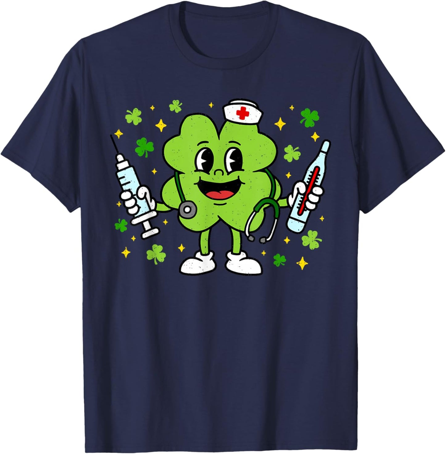 Nurse Shamrock St Patricks Day Saint Pattys Scrub Top Women T-Shirt - T-Shirt | Navy