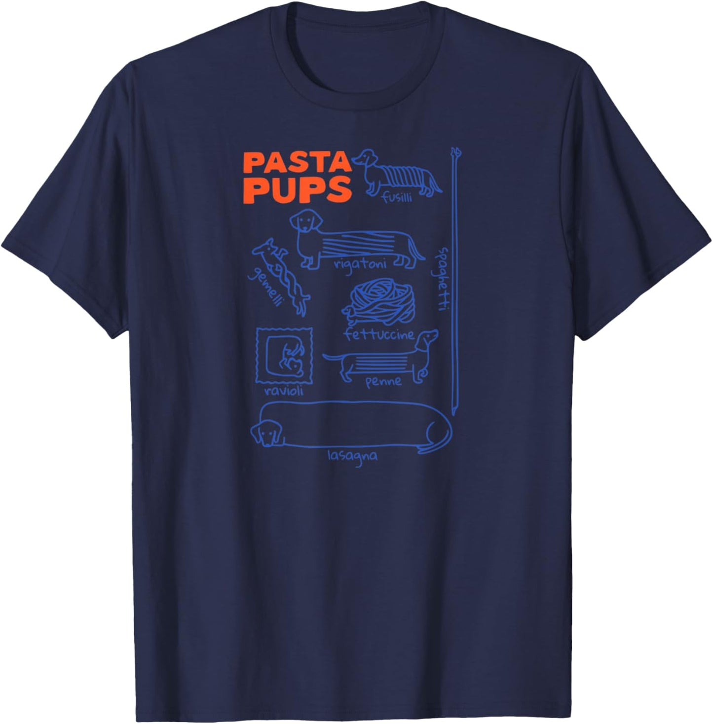 Pasta Pups Dog Funny Dachshund Wiener Dog Pasta Foodie Dog T-Shirt - T-Shirt | Navy