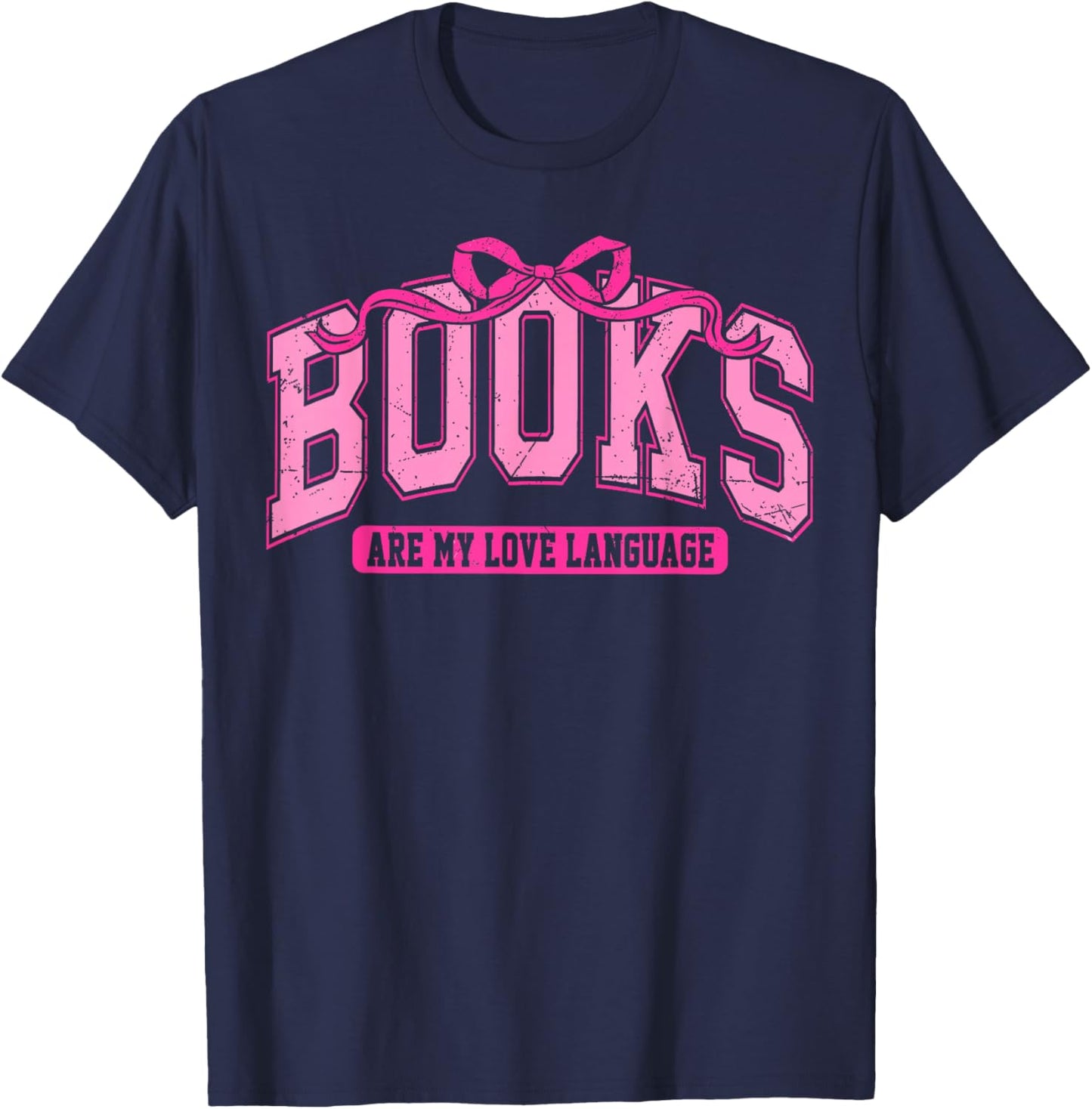 Retro Pink Coquette Bow Valentine Book Lover Varsity T-Shirt - T-Shirt | Navy