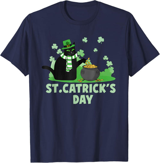 St Patricks Day Black Cat Catricks Day Saint Pattys Cat T-Shirt - T-Shirt | Navy