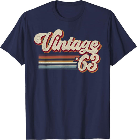Vintage 1963 Retro Sunset Classic 63-Year-Old 63rd Birthday T-Shirt - T-Shirt | Navy