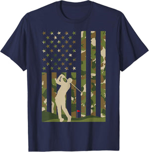 Golfer American Flag Patriotic Golf Lover Golfing Camouflage T-Shirt - T-Shirt | Navy