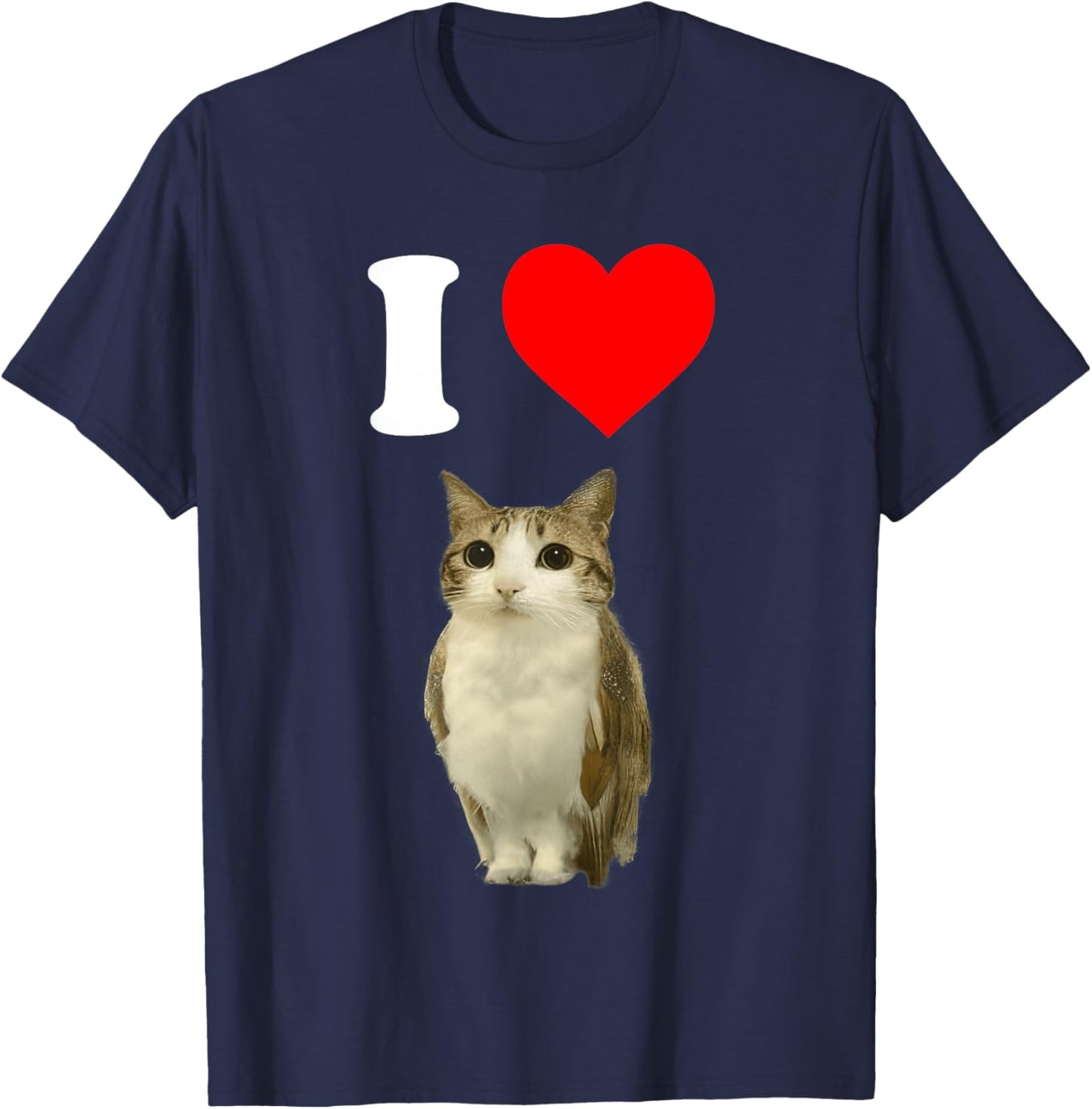 I Love Meowl Funny Cursed Cute Cat Owl Meme Brain Rot Silly T-Shirt - T-Shirt | Navy