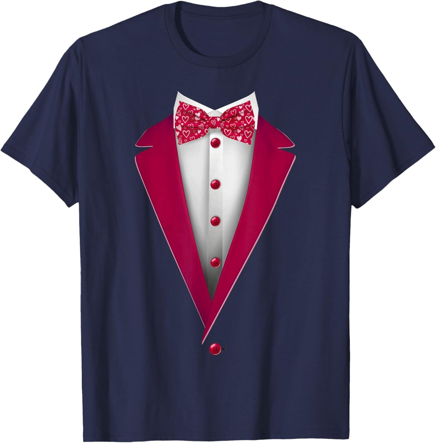 Tuxedo Bow Tie with Cute Hearts for Valentines Day T-Shirt - T-Shirt | Navy