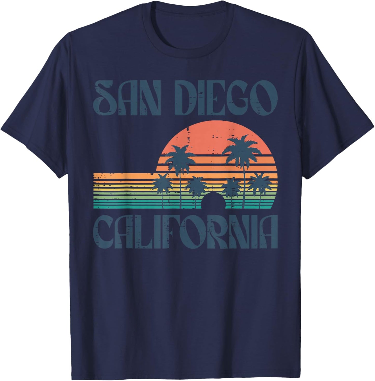 Vacation San Diego California Sunset Retro Men Women Kids T-Shirt - T-Shirt | Navy