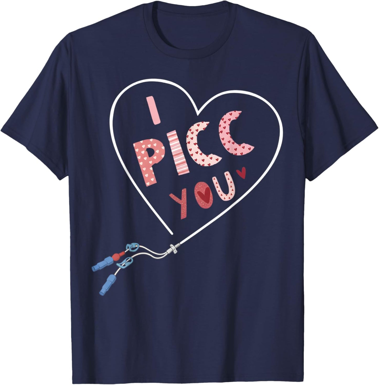 Picc Nurse Valentine S Day Cute Vday Heart Vat Team Vascular T-Shirt - T-Shirt | Navy