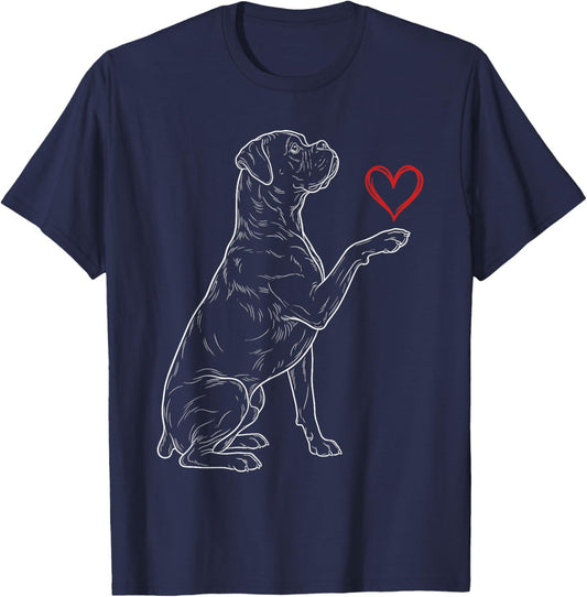 Boxer Lover Dog Art Boxer Holding Heart Valentines T-Shirt - T-Shirt | Navy