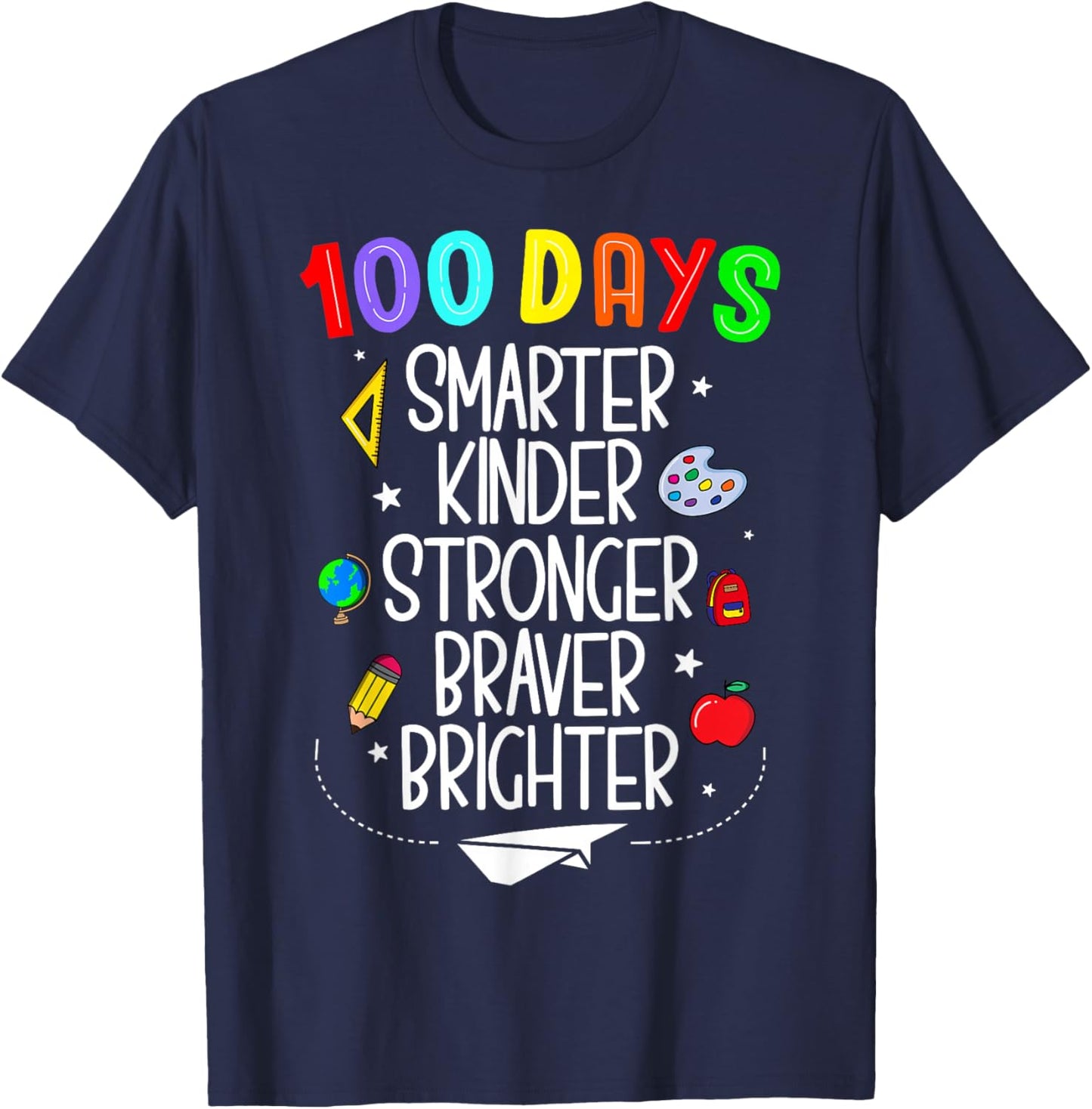 Happy 100 Days of School 100th Day of School Kids Boys Girls T-Shirt - T-Shirt | Navy