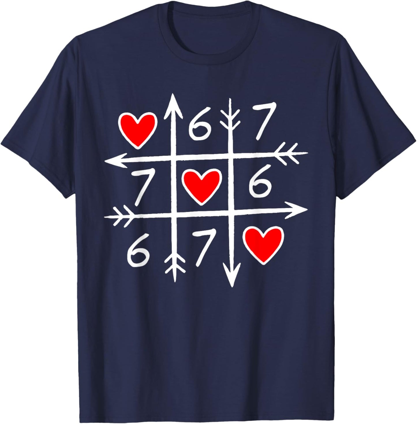 Funny 6 7 Meme Heart Gen Alpha Six Seven 67 Valentine’s Day T-Shirt - T-Shirt | Navy