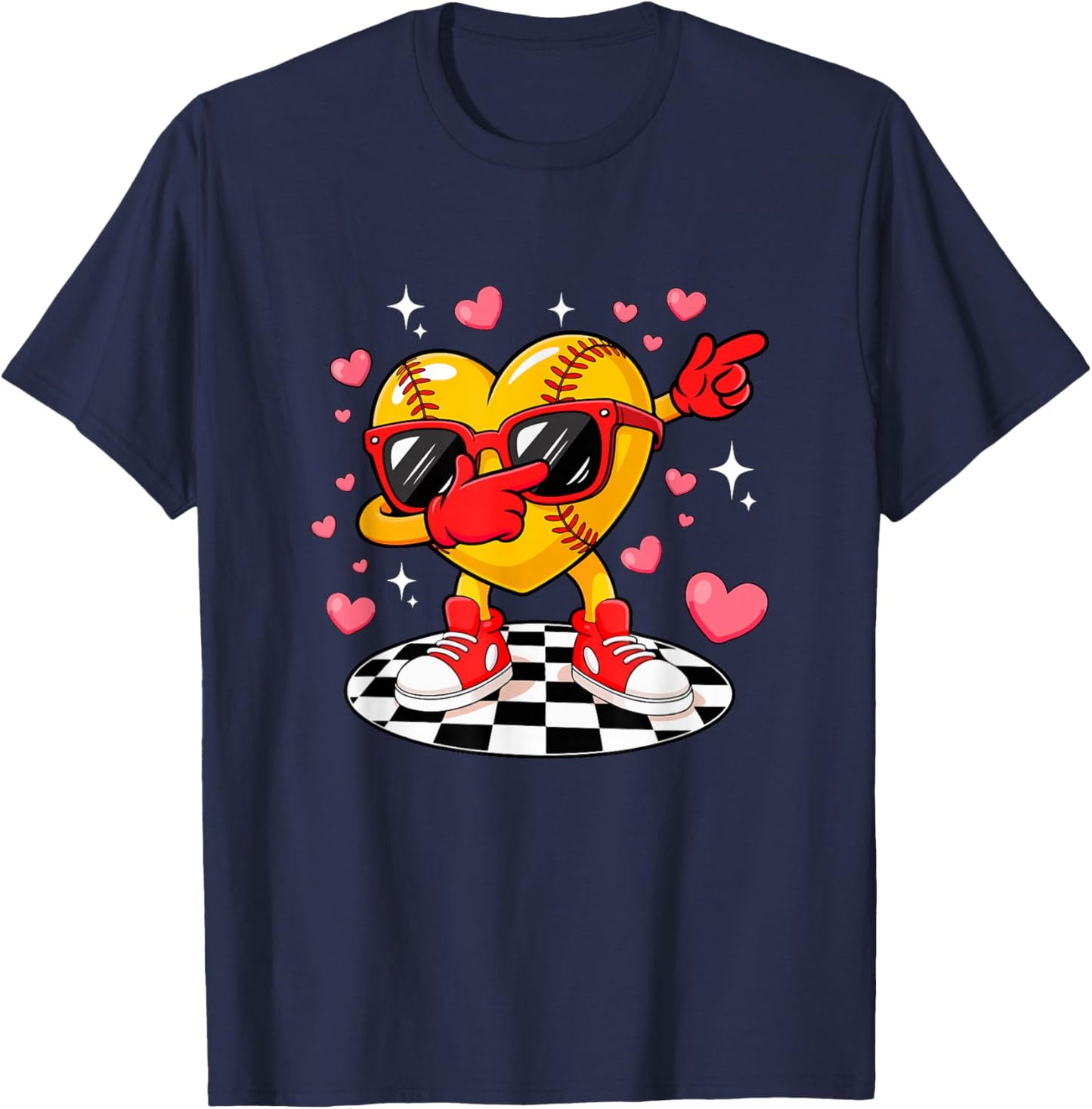 Dabbing Heart Sunglasses Valentine Softball Player Team T-Shirt - T-Shirt | Navy