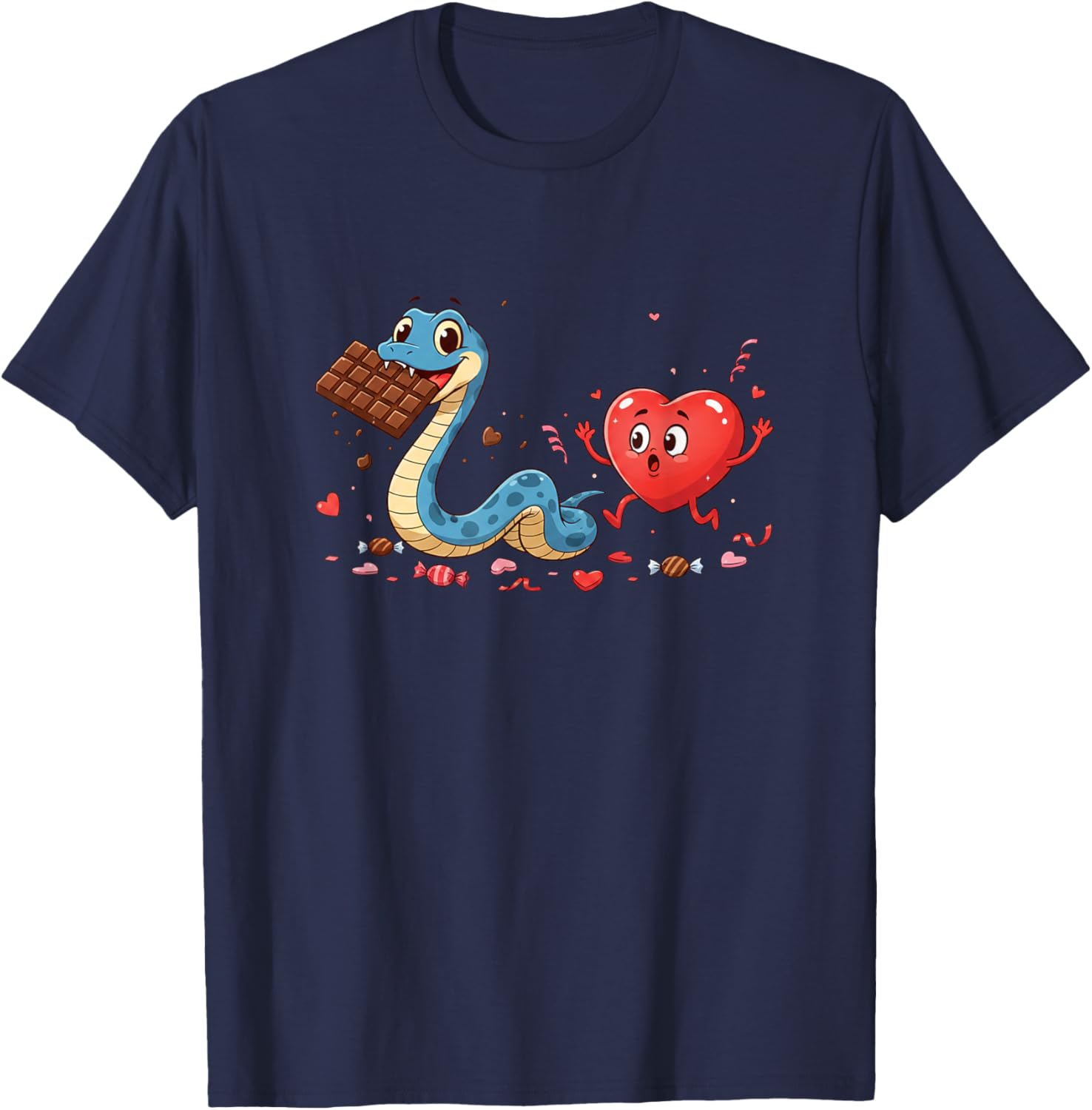 Funny Snake Heart Chocolate Valentine Kids T-Shirt - T-Shirt | Navy
