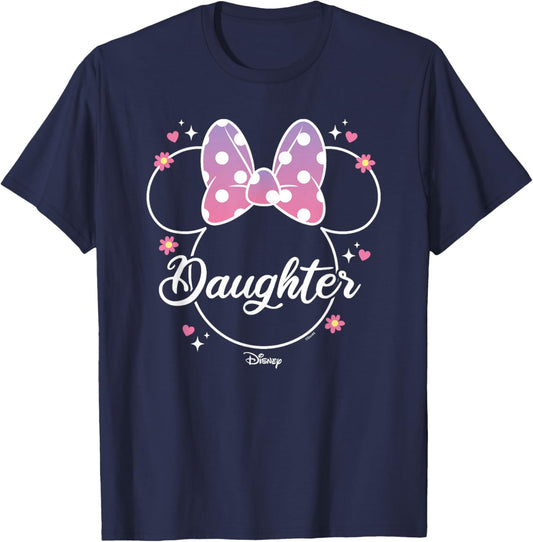 Disney Minnie Mouse Daughter Polka Dot Bow Floral T-Shirt - T-Shirt | Navy