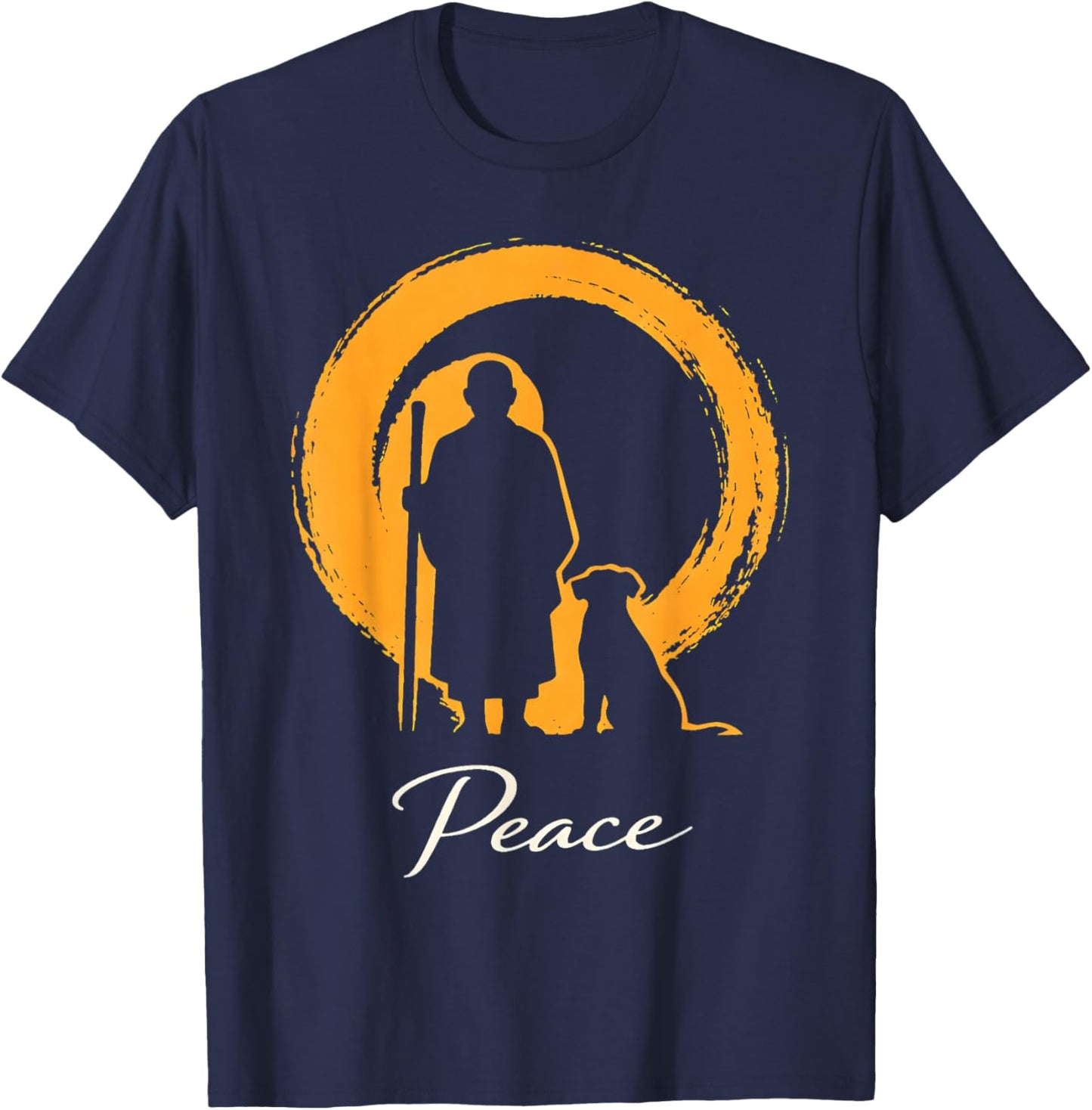 Minimalist Zen Art Walk for Peace Monks with Aloka Dog T-Shirt - T-Shirt | Navy