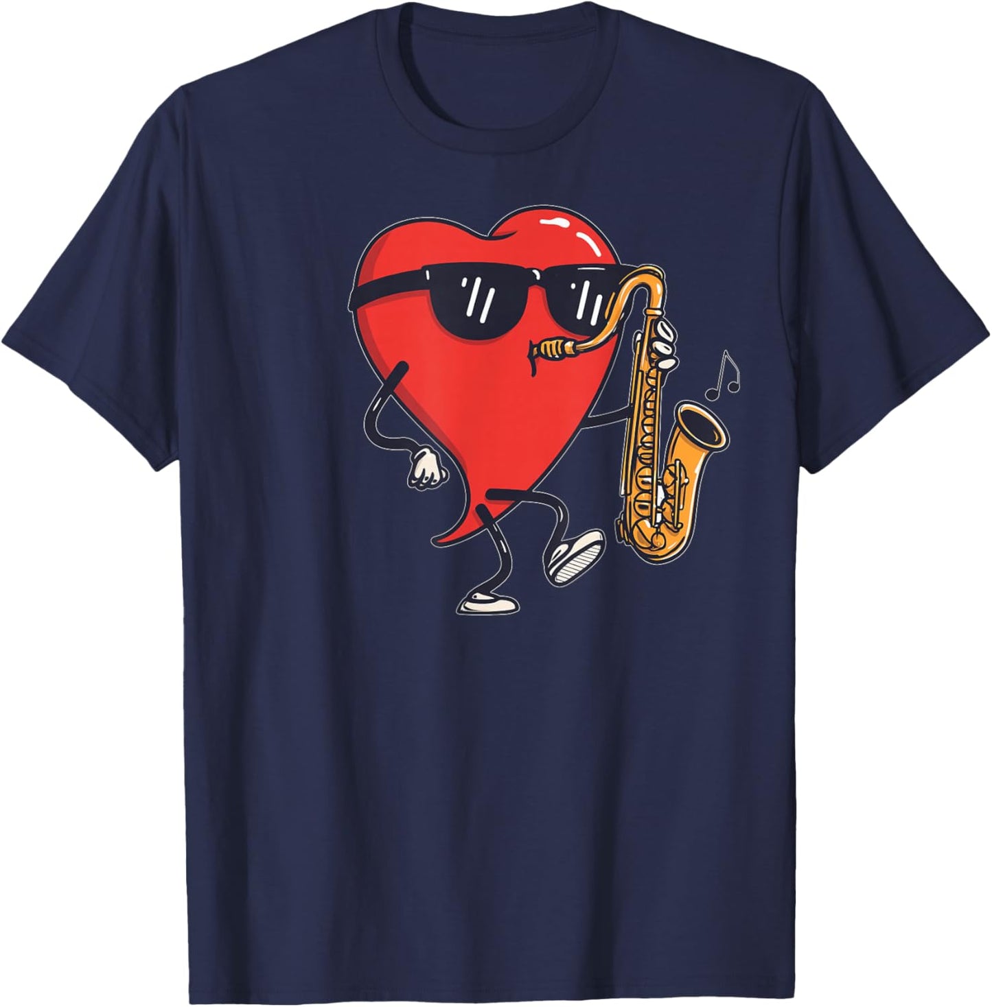 Saxophone Heart Player Saxist Sax Valentine's Day Sunglasses T-Shirt - T-Shirt | Navy