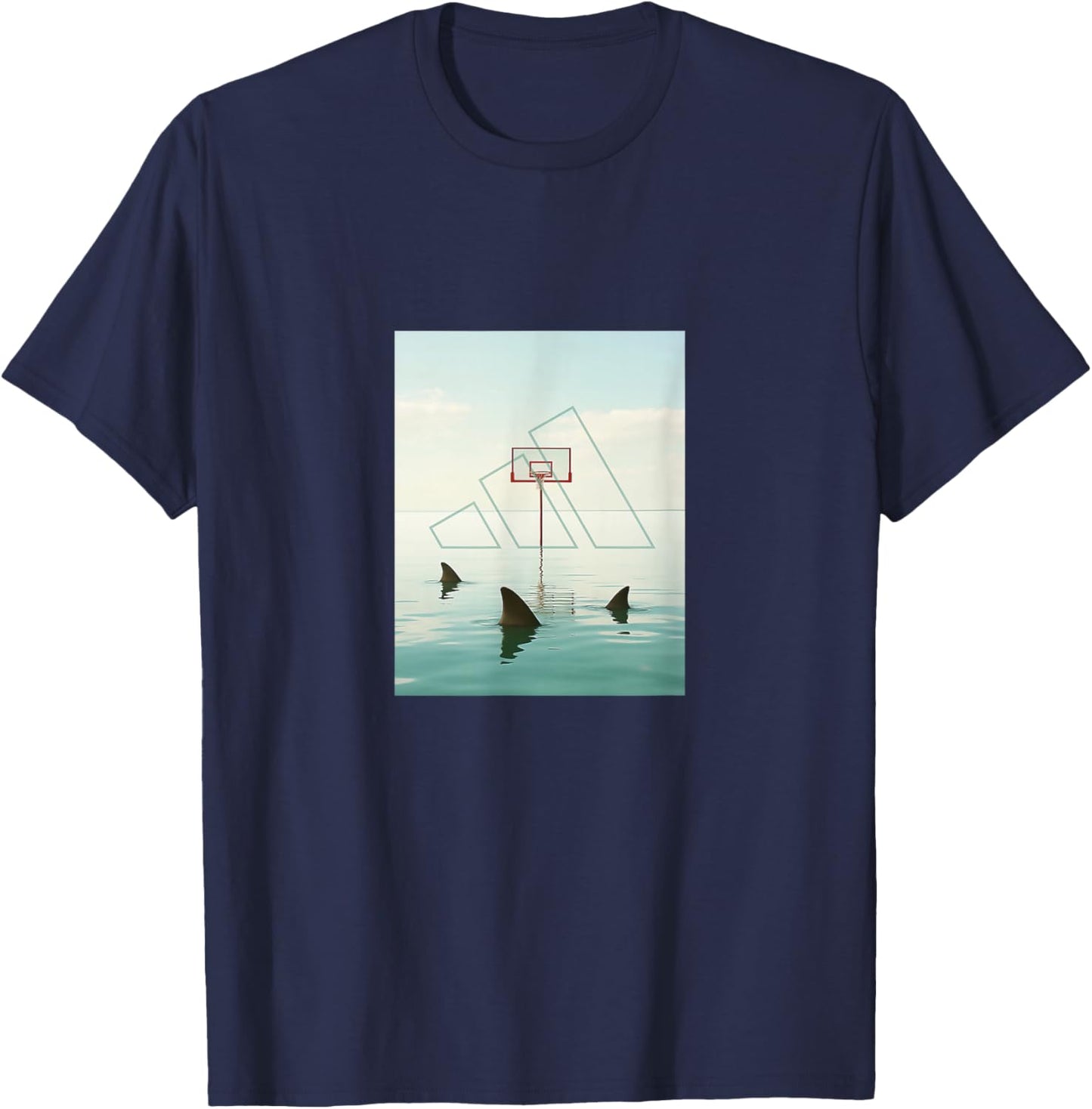 adidas Basketball Shark Hoop Three Stripes Graphic T-Shirt - T-Shirt | Navy