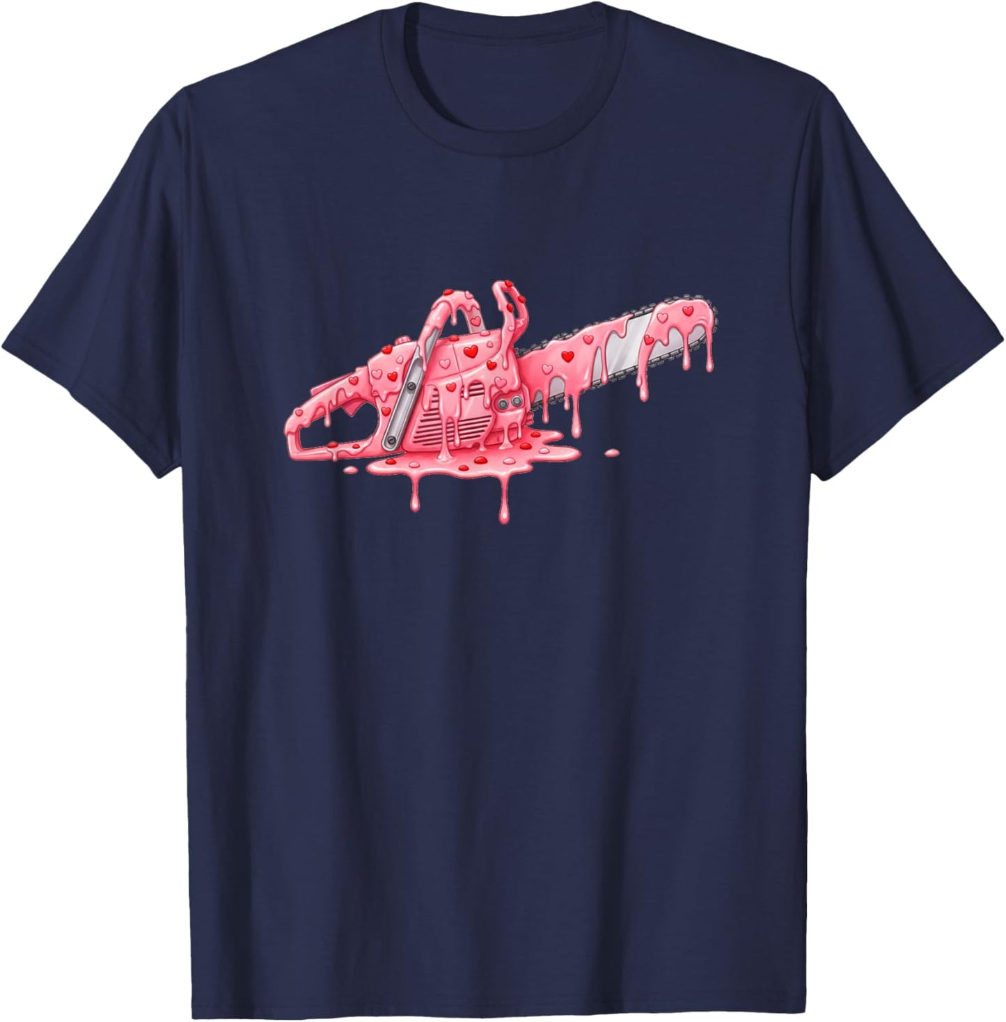 Chainsaw Arborist Valentines Day Ice Cream Drip Heart T-Shirt - T-Shirt | Navy