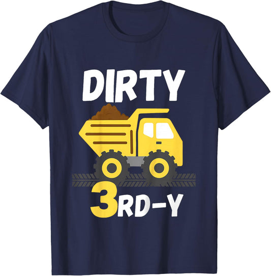 Construction Boy Dirty 3rd-y Birthday Party Truck Kids Boys T-Shirt - T-Shirt | Navy